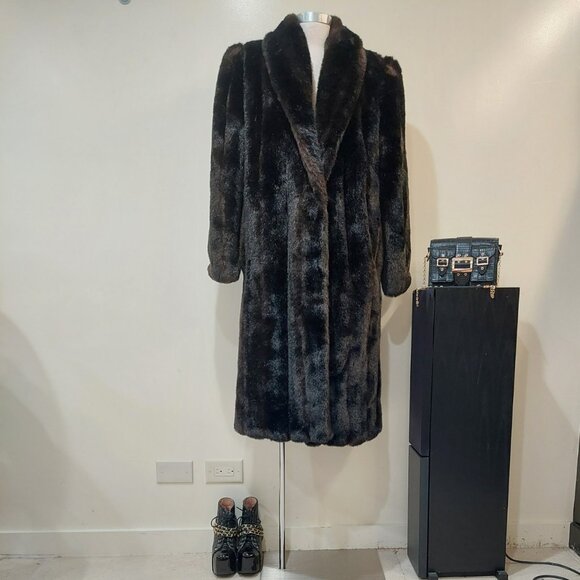 💥VINTAGE GLAM💥VTG 70s/80s LUXURY FAUX MINK FUR LONGLINE COAT in DARK BROWN - Picture 5 of 16